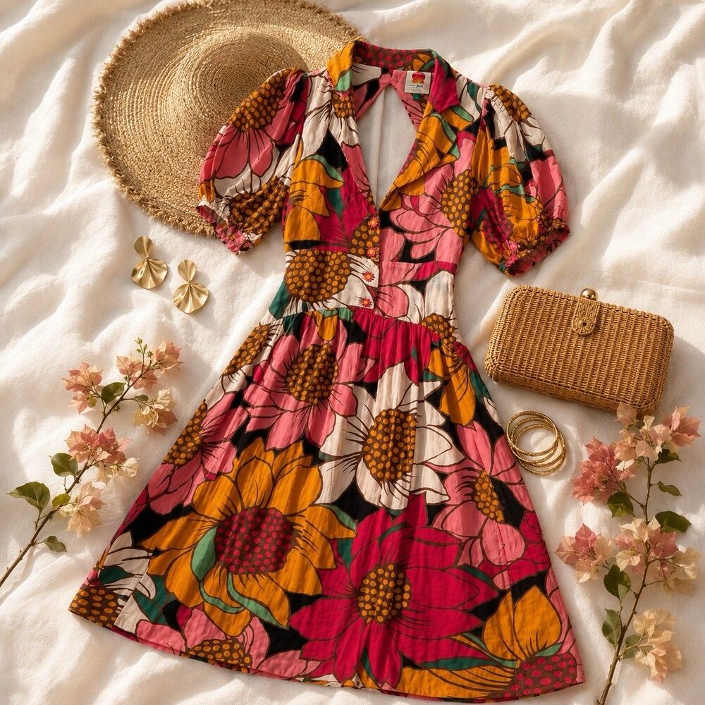 Farm Rio Floral Cutout Back Midi Dress Small